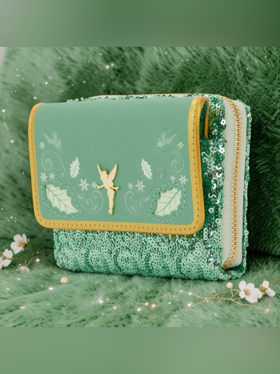 Loungefly Handbags - Loungefly Peter Pan Tinker Bell Holiday Sequin Tri-Fold Wallet NWT